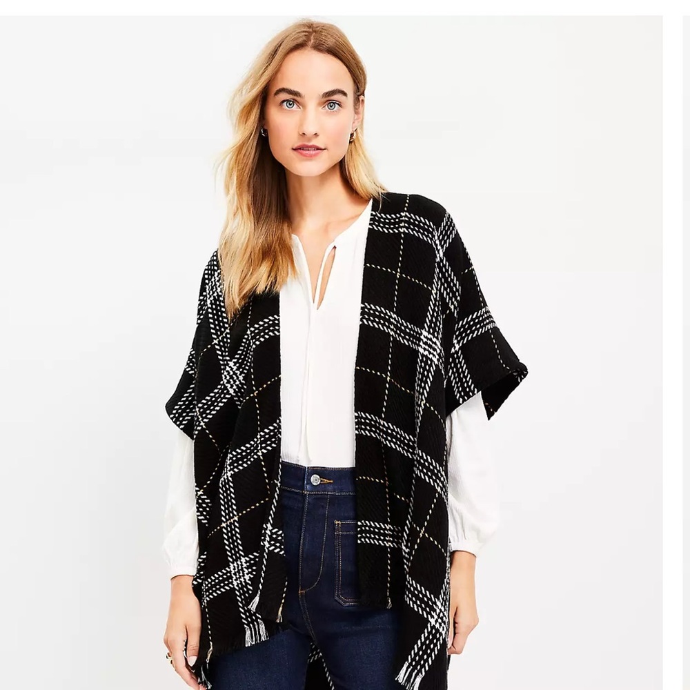 LOFT Plaid Black and White Women's Wrap Shawl